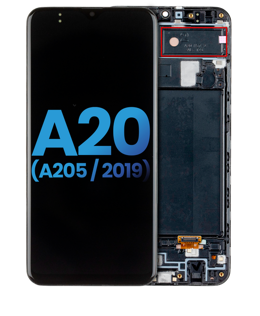 PANTALLA LCD CON MARCO SAMSUNG GALAXY A20 (A205 / 2019) (VERSION F) (AFTERMARKET: INCELL) (TODOS LOS COLORES)