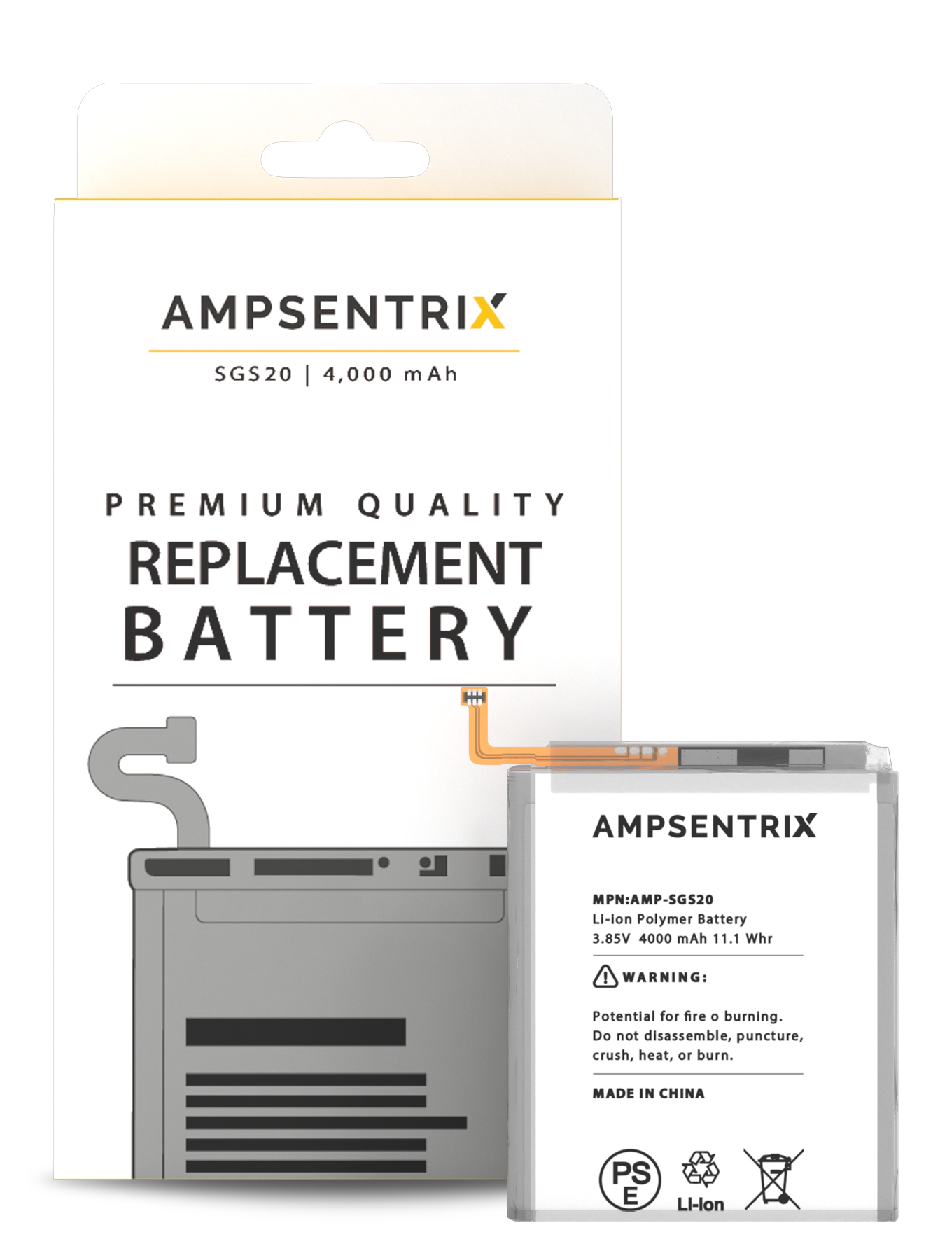 REPLACEMENT BATTERY FOR SAMSUNG GALAXY S20 5G / S20 5G UW VERIZON (AMPSENTRIX)