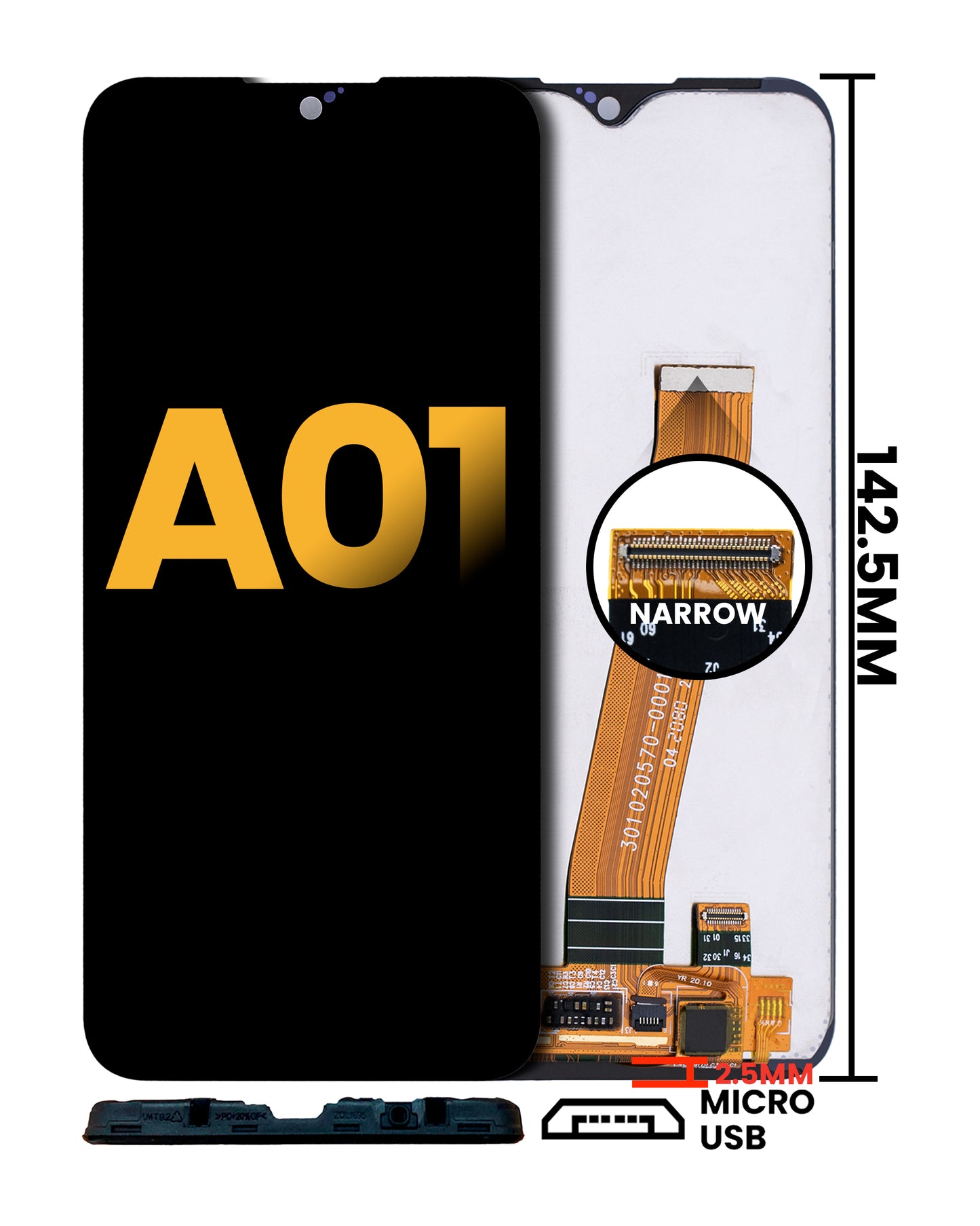 PANTALLA LCD SIN MARCO SAMSUNG GALAXY A01 (MODELO GLOBAL) (MARCO MICRO USB) (REFURBISHED) (TODOS LOS COLORES)