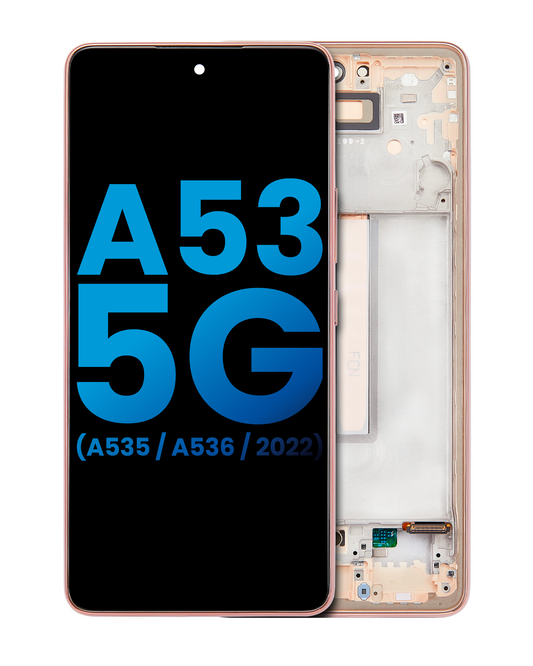 DISPLAY LCD CON MARCO SAMSUNG GALAXY A53 5G (A536 / 2022) (SIN SENSOR DE HUELLA DIGITAL) (AFTERMARKET: INCELL) (PEACH)